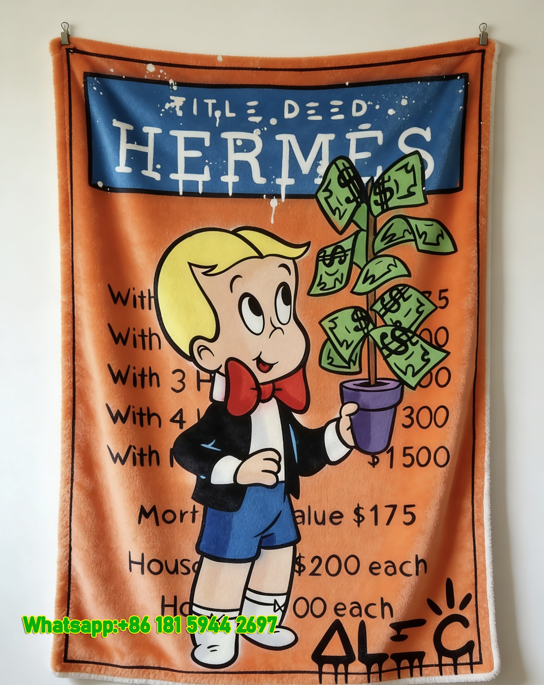 Richie Rich Money Tree Hermès Flannel Blanket IMG_5367